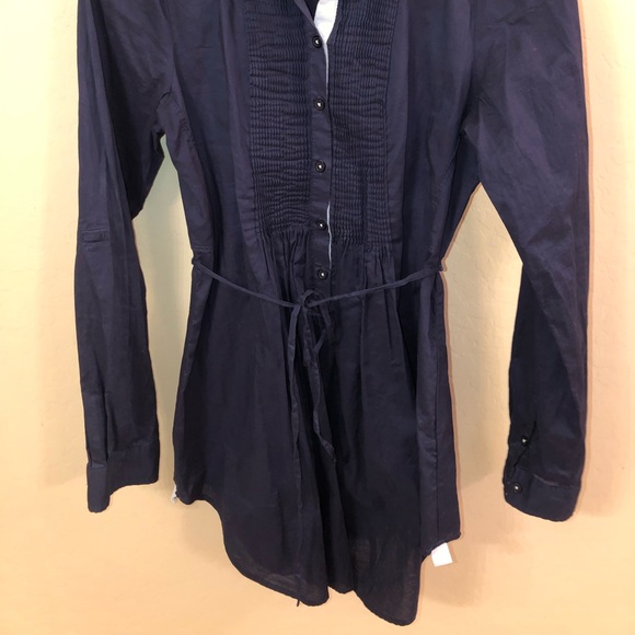 Anthropologie long sleeve half button down, navy tunic shirt - Picture 3 of 5